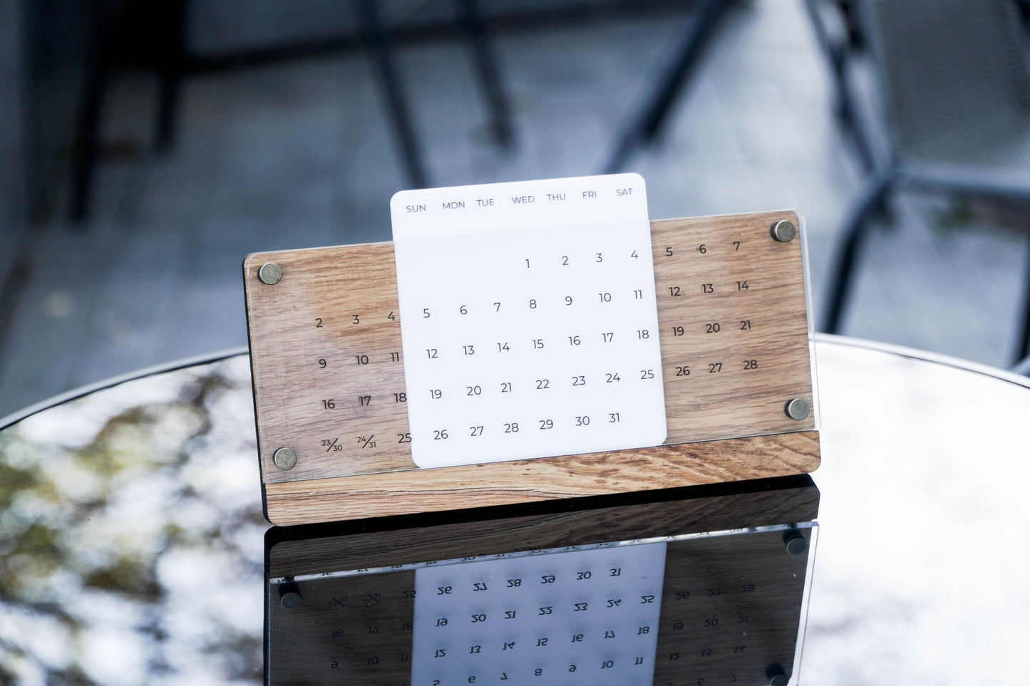 Universal Wooden Desk Calendar with Acrylic, Natural Oak Wood