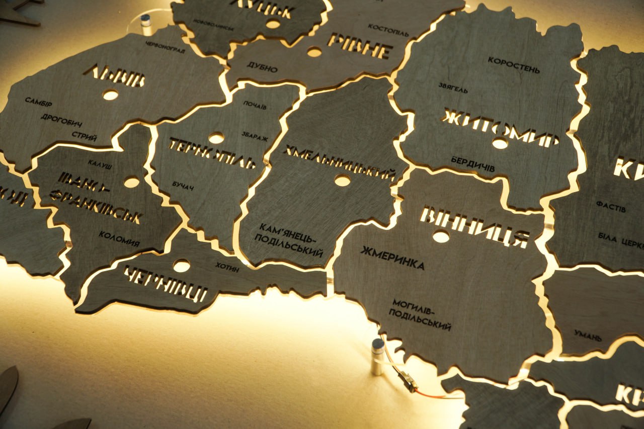 Ukraine LED map on acrylic glass with backlighting  between regions color Light Tree