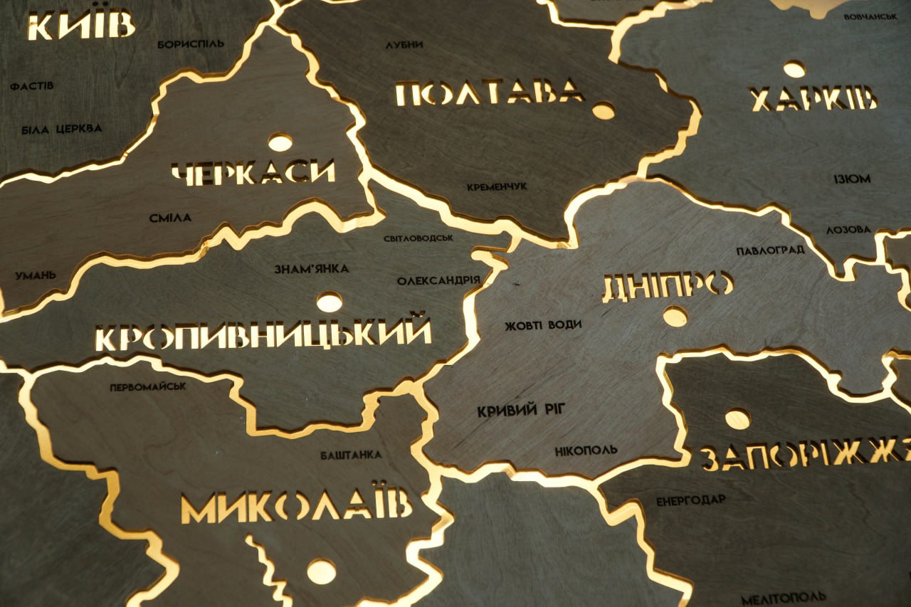 Ukraine LED map on acrylic glass with backlighting  between regions color Light Tree