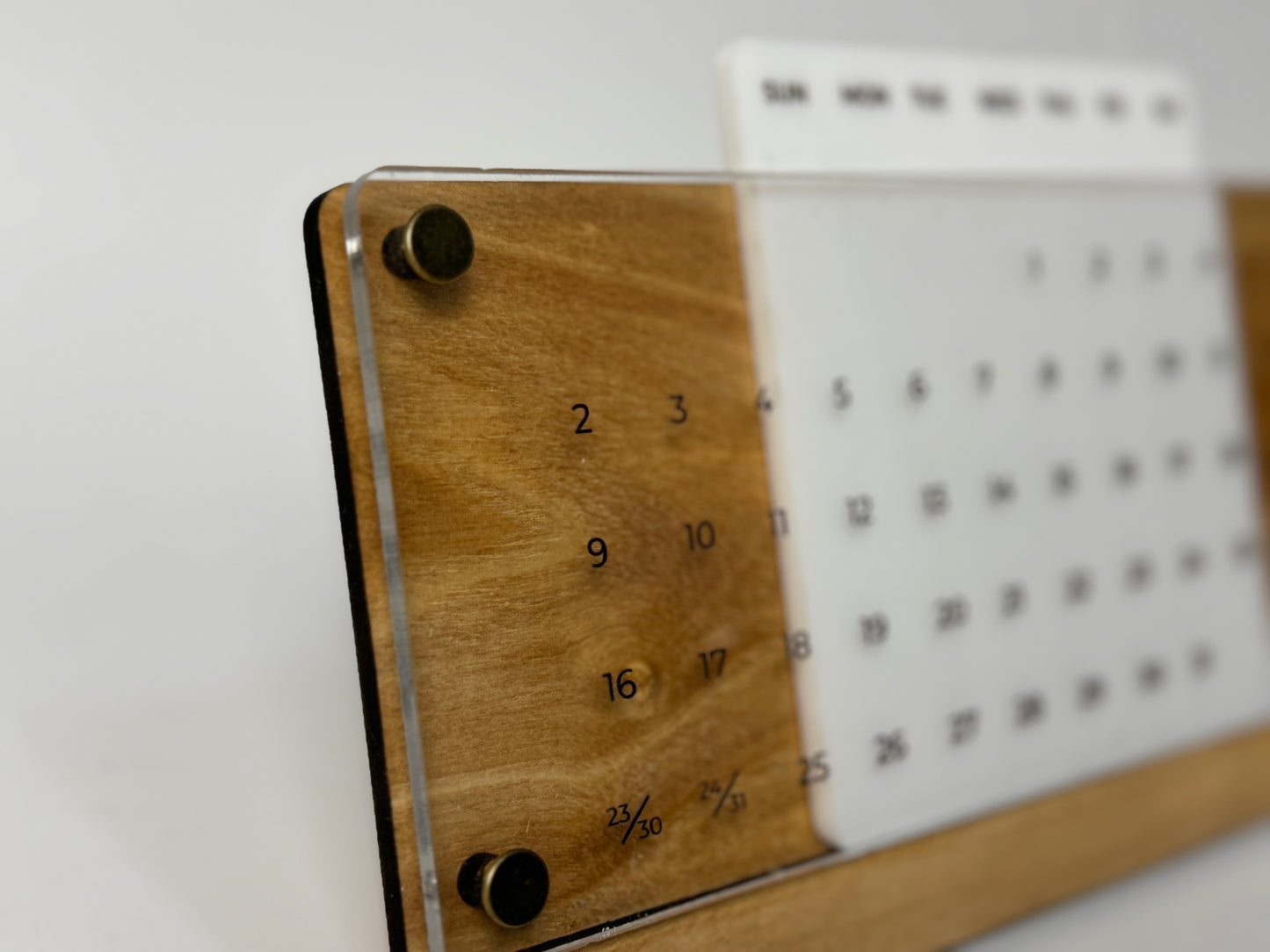 Universal Wooden Desk Calendar with Acrylic, Natural Silver Bark Wood