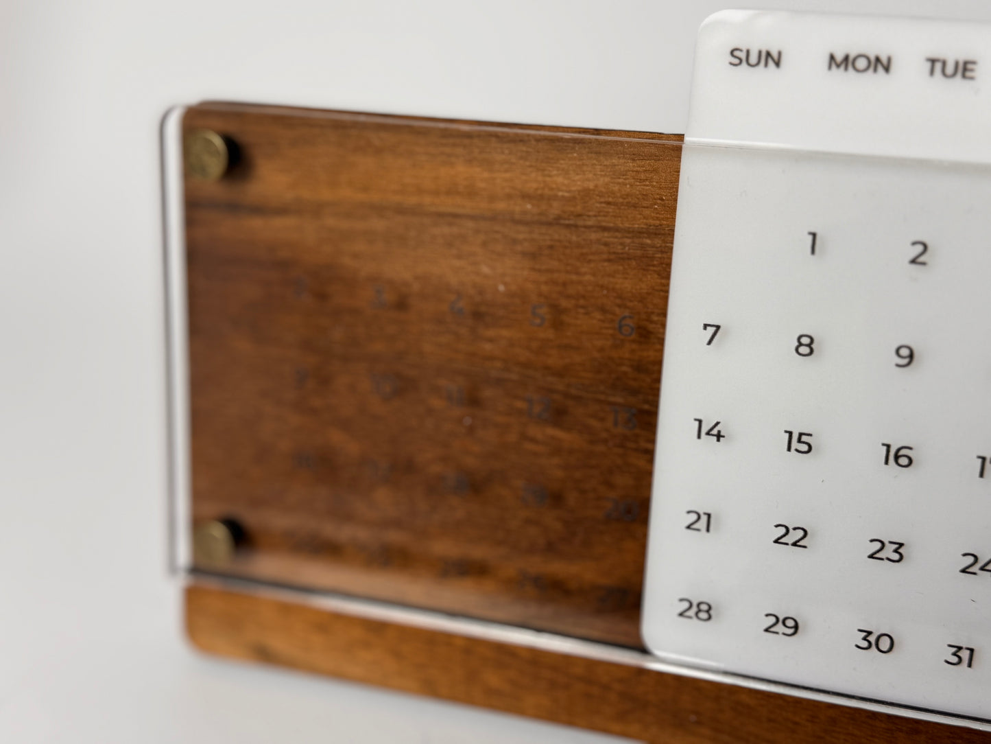 Universal Wooden Desk Calendar with Acrylic, Natural Walnut Wood