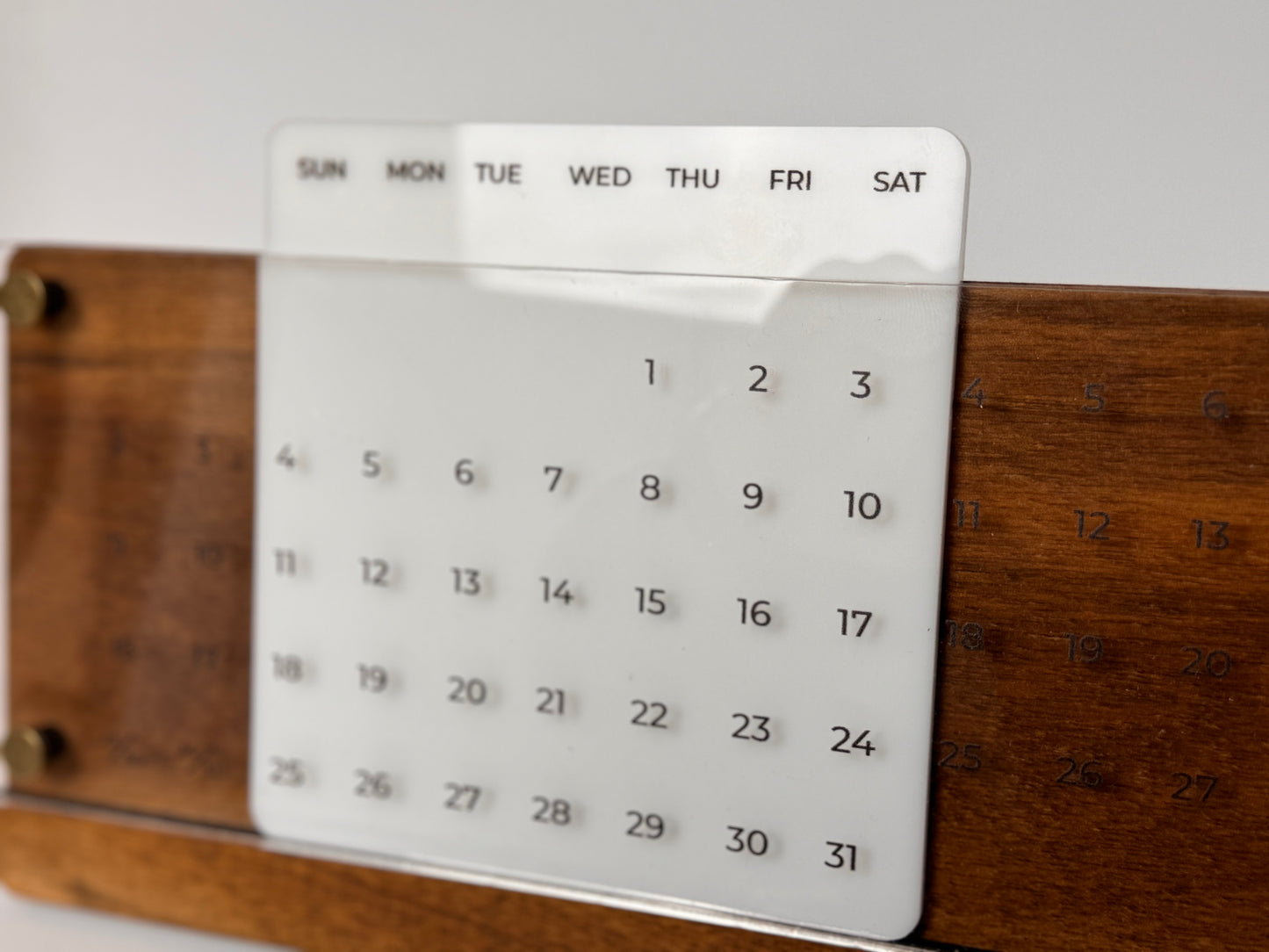 Universal Wooden Desk Calendar with Acrylic, Natural Walnut Wood