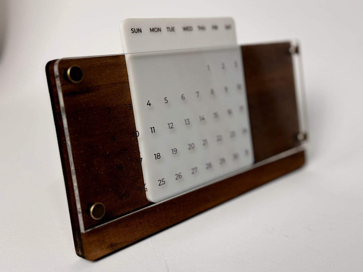 Universal Wooden Desk Calendar with Acrylic, Natural Walnut Wood