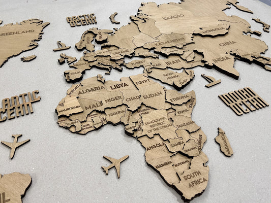 3D Multilayer world map color Oak