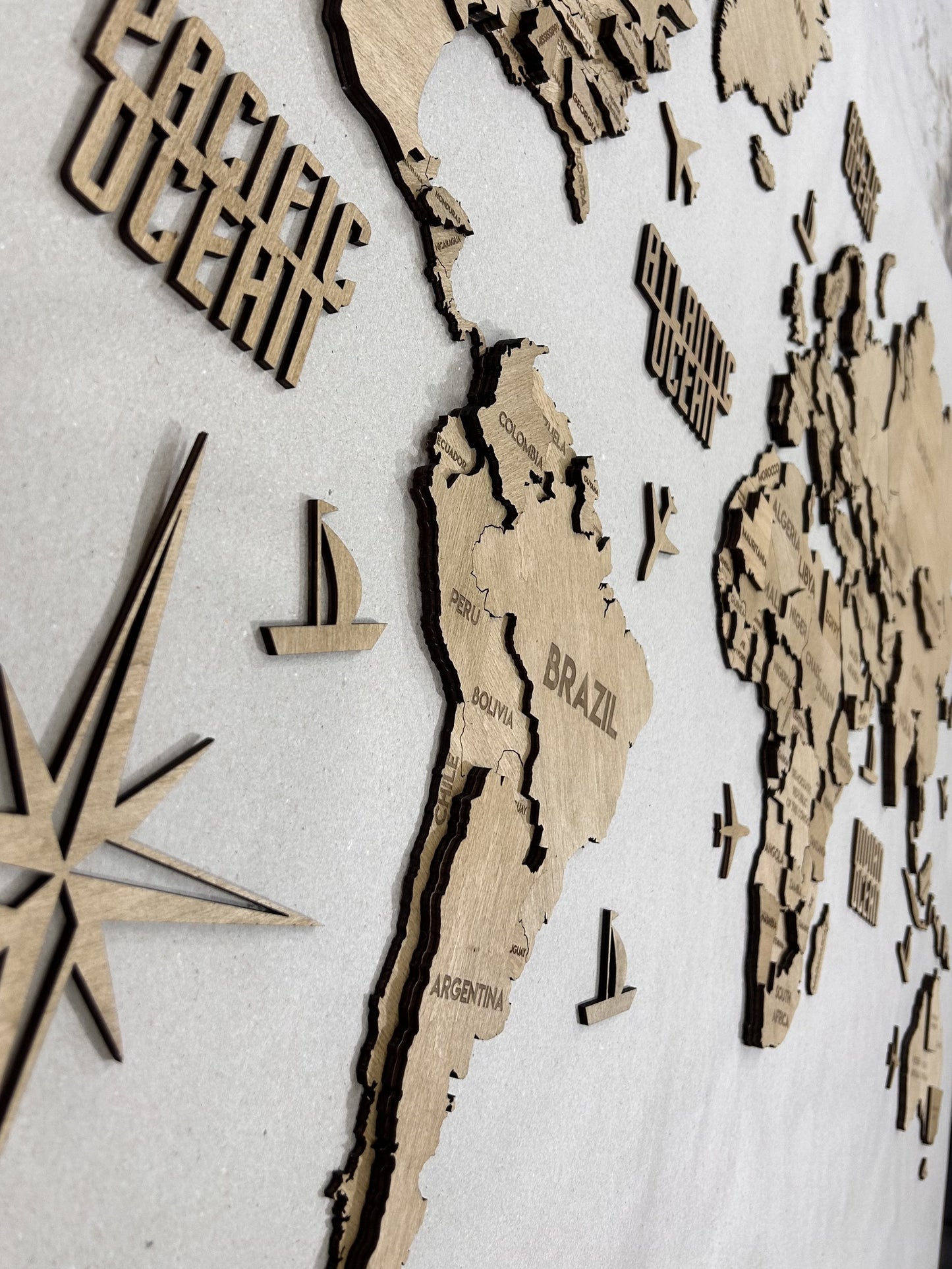 3D Multilayer world map color Oak