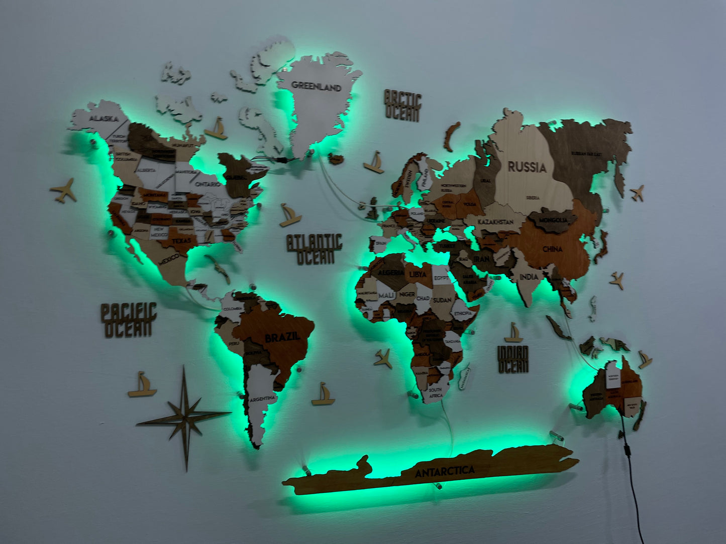 LED 3D Wooden Multilayer world map color Dublin