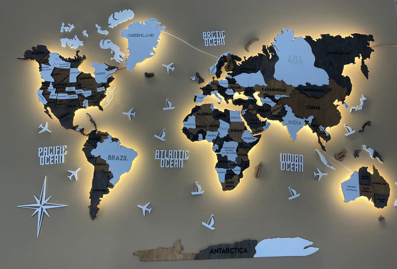 Multilayer world LED map color Grunge