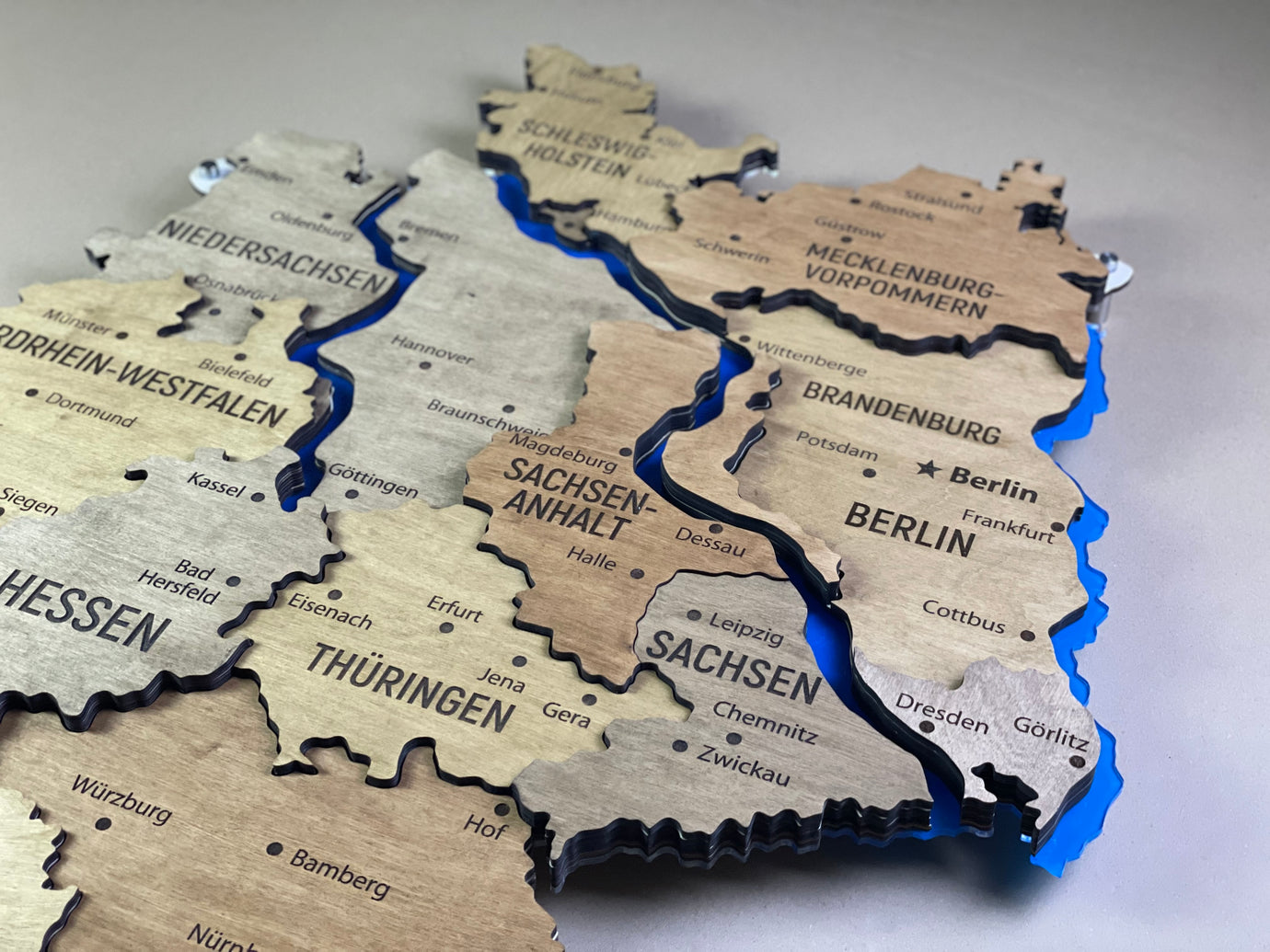 Acrylic Map of Germany with Rivers Dark Nut Color