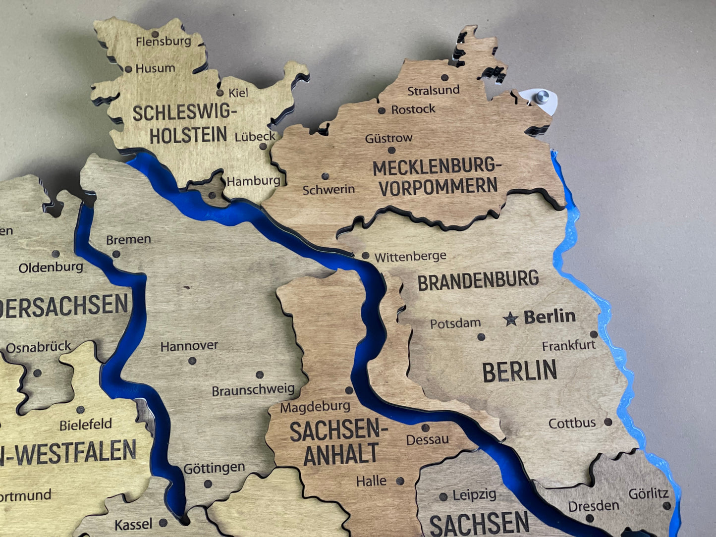 Acrylic Map of Germany with Rivers Dark Nut Color