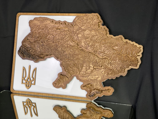 3D Ukraine map color Nut, Wooden travel map, Topographic map, 3D Wooden Map, Relief Map