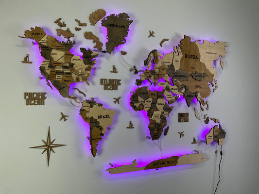 LED 3D Multilayer world map color Wander