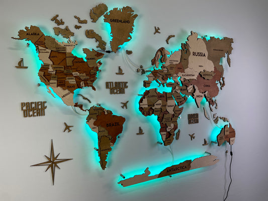 LED 3D Multilayer world map color Memphis