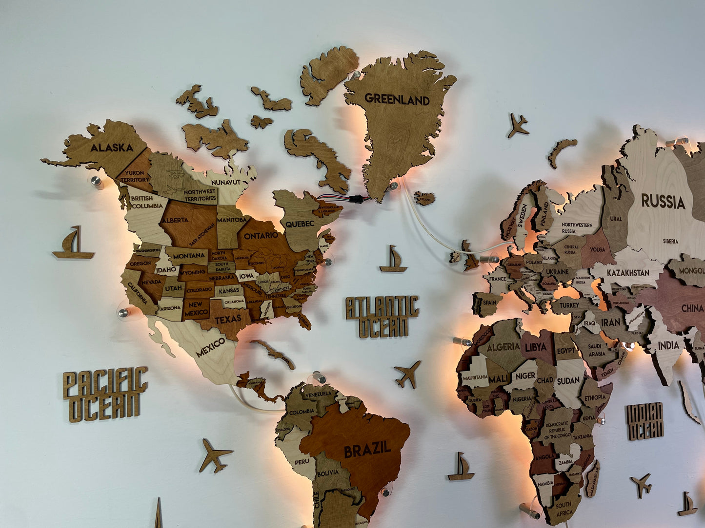 LED 3D Multilayer world map color Memphis