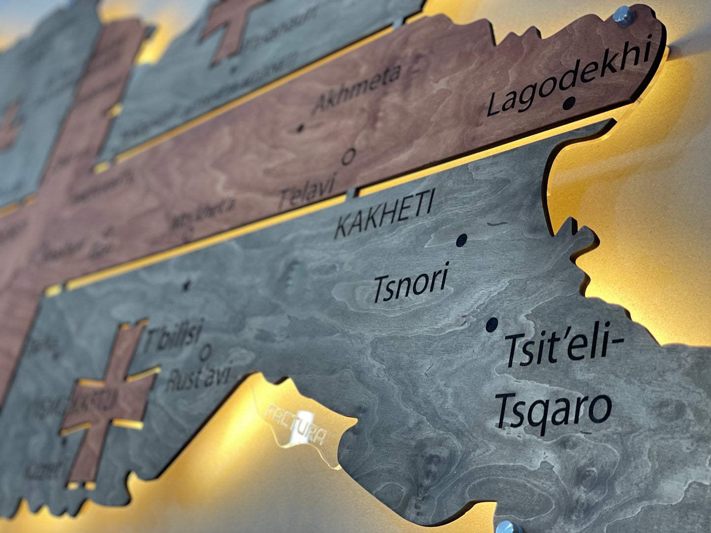 Georgia LED map on acrylic glass with backlighting between regions color Flag