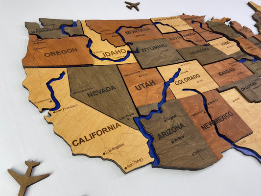 The USA 3D map with rivers and roads color Warm