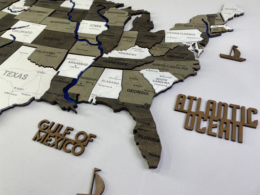 The USA 3D map with rivers and roads color Black&White