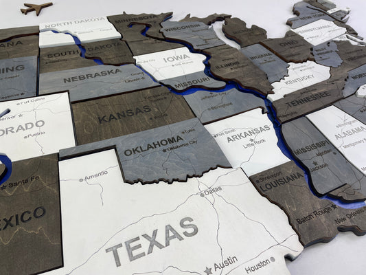 The USA 3D map with rivers and roads color Loft