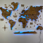 LED 3D Wooden Multilayer world map color Brown