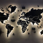 LED world map on acrylic glass with LED lighting between countries color Nero