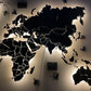 LED world map on acrylic glass with LED lighting between countries color Nero