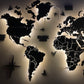 LED world map on acrylic glass with LED lighting between countries color Nero