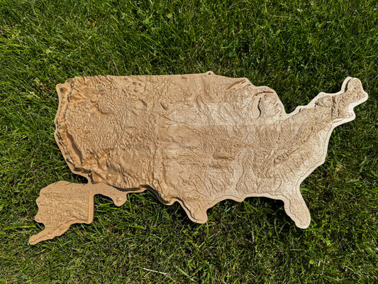 3D USA map color Natural, Wooden travel map, Topographic map, 3D Wooden Map, Relief Map
