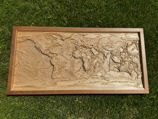 3D world map color Natural, Topographic map, 100x50x4 cm (39.4x19.7x2 in)