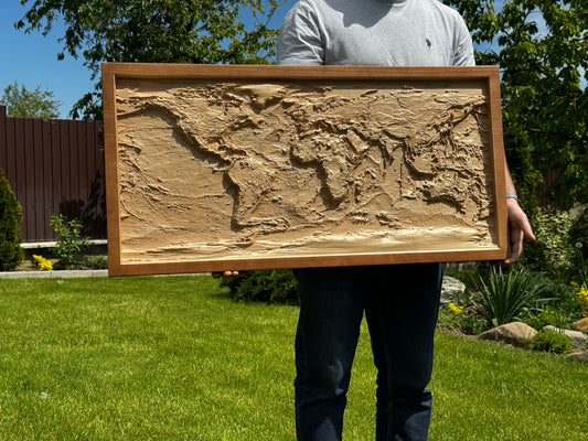 3D world map color Natural, Topographic map, 100x50x4 cm (39.4x19.7x2 in)