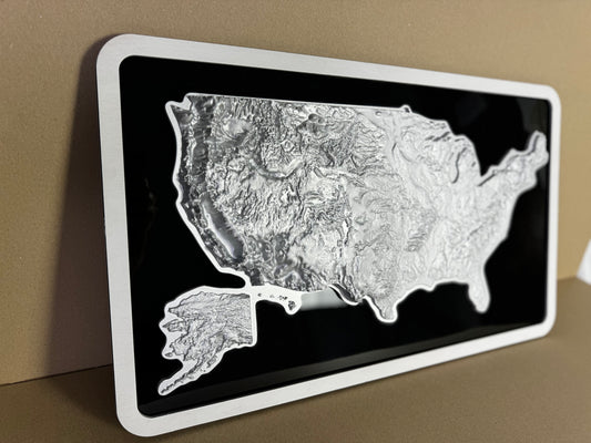 3D USA map color Silver, Wooden travel map, Topographic map, 3D Wooden Map, Relief Map
