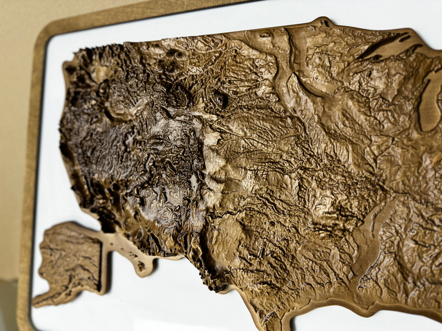 3D USA map color Nut, Wooden travel map, Topographic map, 3D Wooden Map, Relief Map