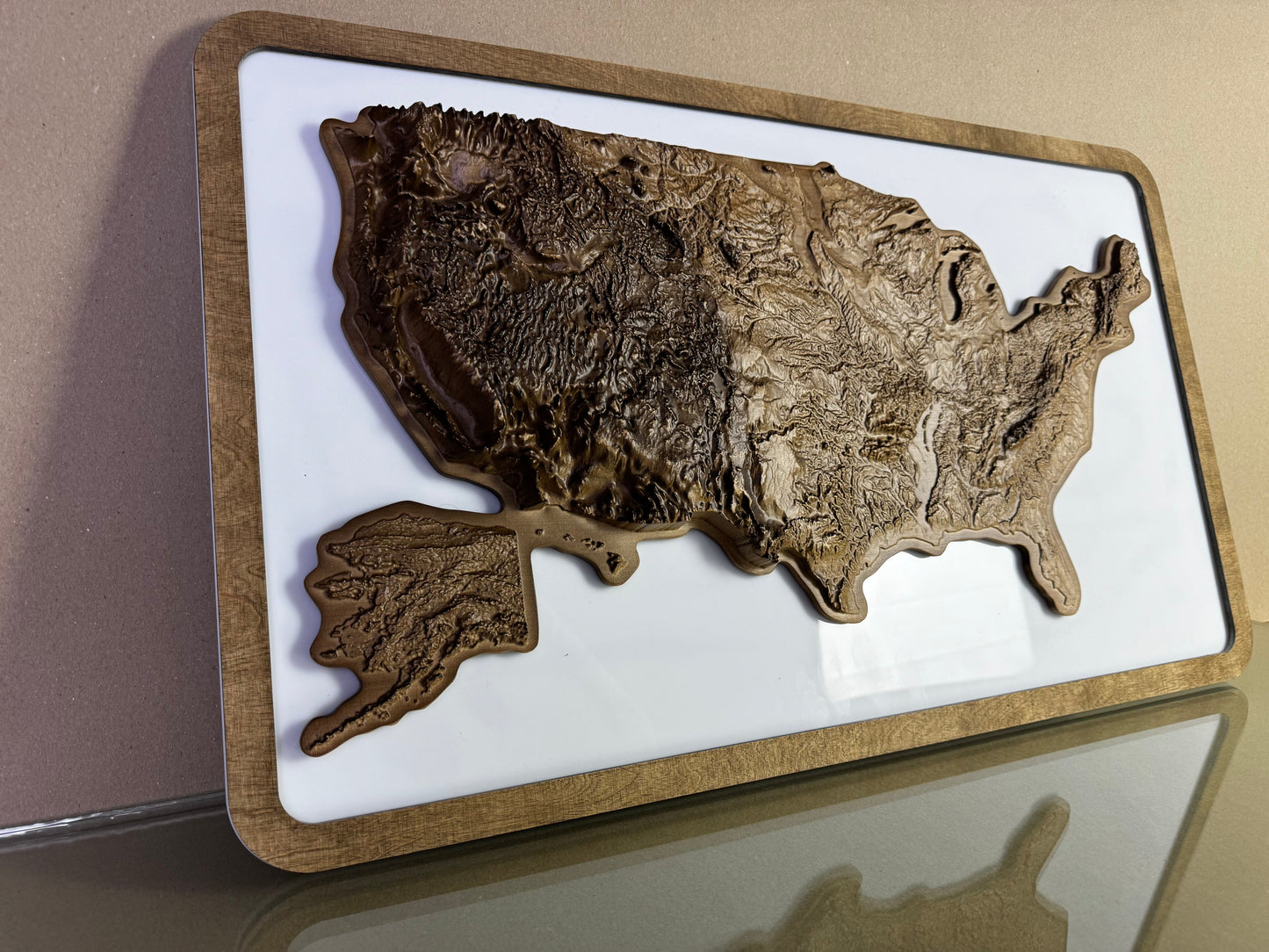 3D USA map color Nut, Wooden travel map, Topographic map, 3D Wooden Map, Relief Map