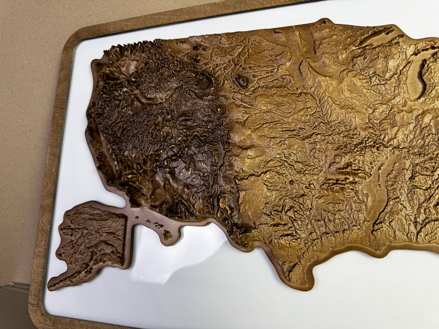 3D USA map color Nut, Wooden travel map, Topographic map, 3D Wooden Map, Relief Map