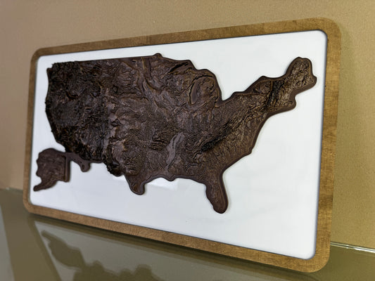 3D USA map color Venge, Wooden travel map, Topographic map, 3D Wooden Map, Relief Map