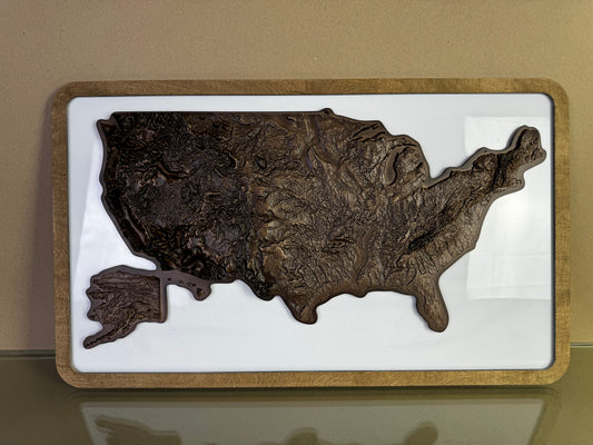 3D USA map color Venge, Wooden travel map, Topographic map, 3D Wooden Map, Relief Map