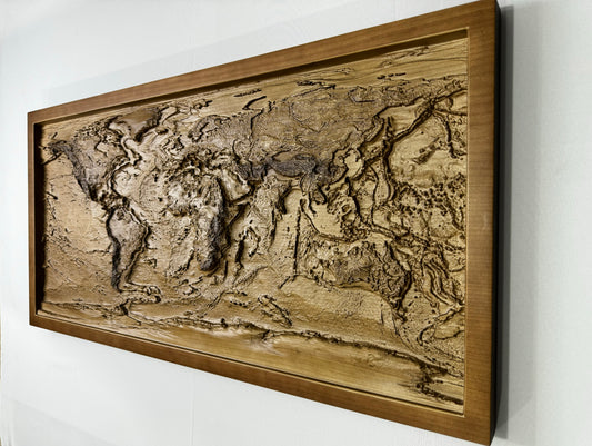 3D world map color Nut, Topographic map, 100x50x4 cm (39.4x19.7x2 in)