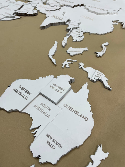 3D Multilayer wooden world map color White