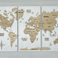 Wooden World Map Panel 3 for Wall with LED Lighting