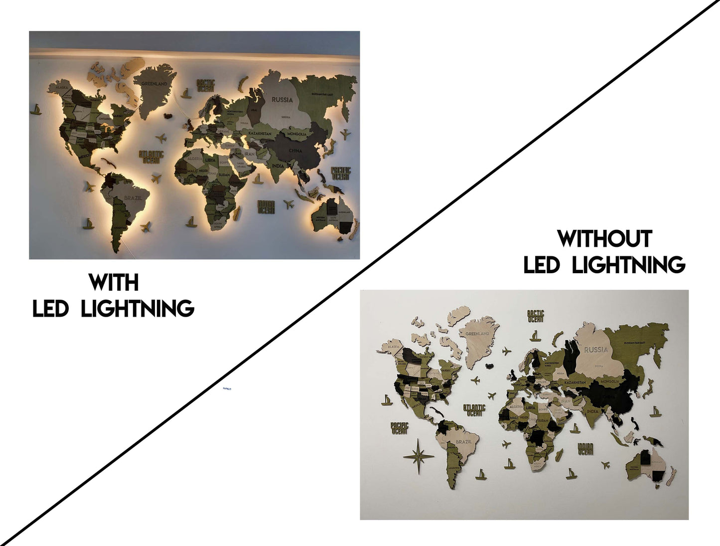 LED 3D Multilayer world map color Natural