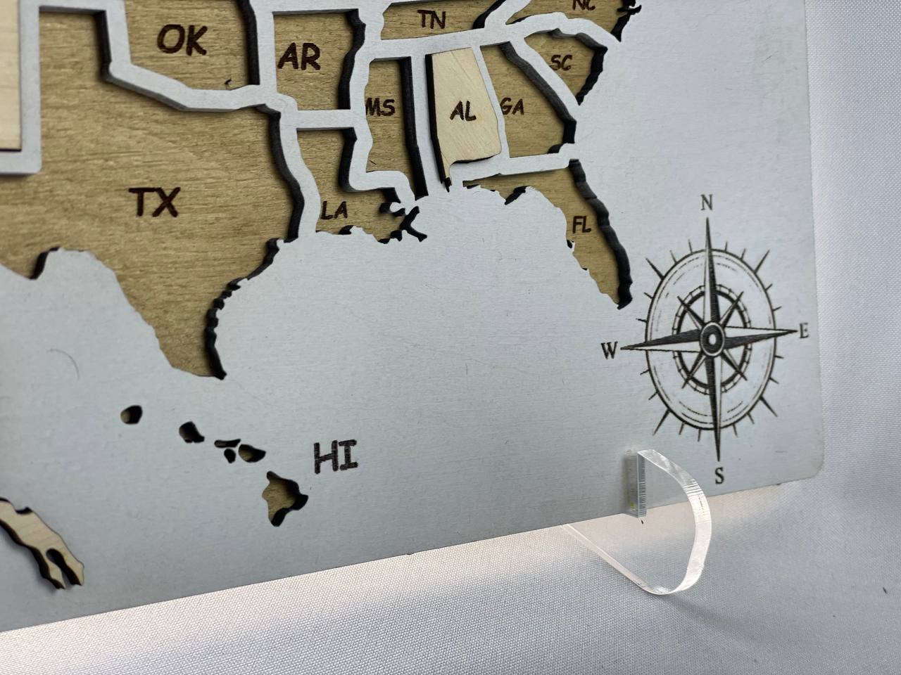 USA Map Travel Map, Wooden United States color White