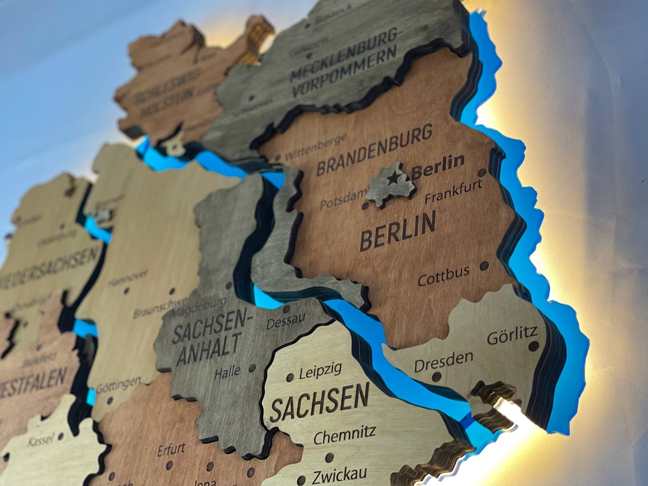 Acrylic Map of Germany with Rivers Warm Color