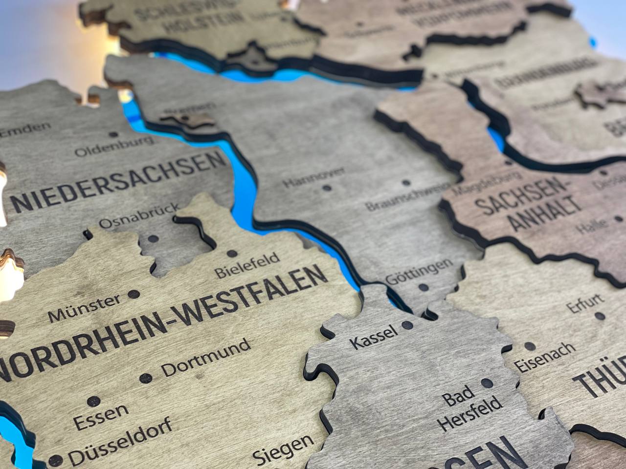 Acrylic Map of Germany with Rivers Dark Nut Color