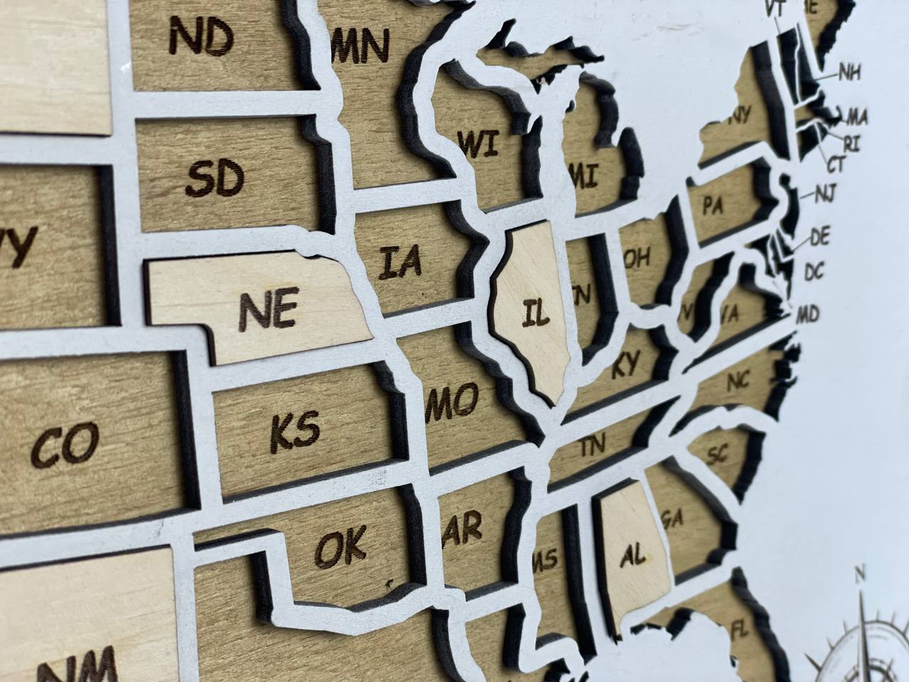 USA Map Travel Map, Wooden United States color White