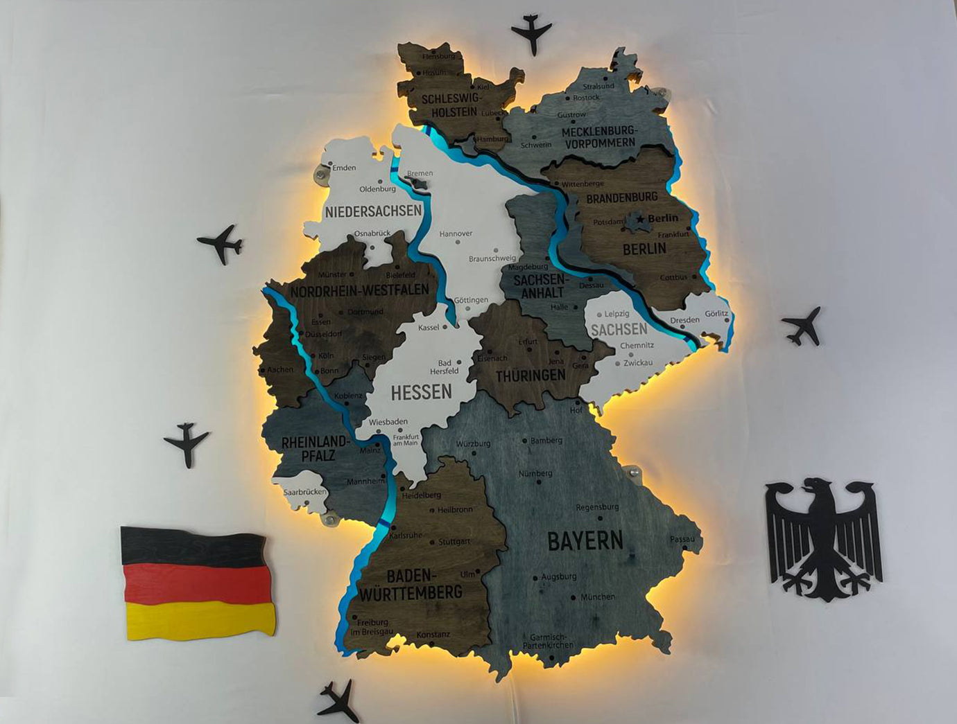 Acrylic Map of Germany with Rivers Loft Color