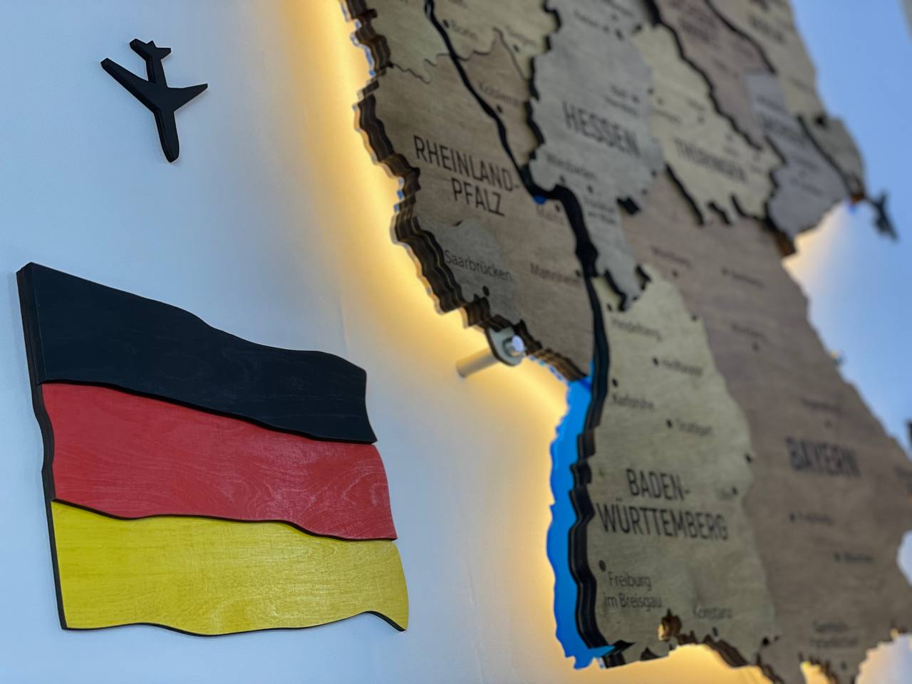 Acrylic Map of Germany with Rivers Dark Nut Color