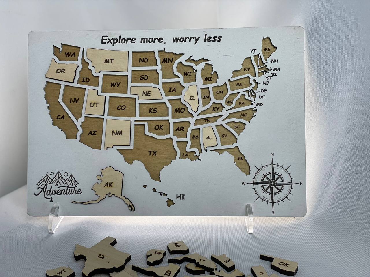 USA Map Travel Map, Wooden United States color White