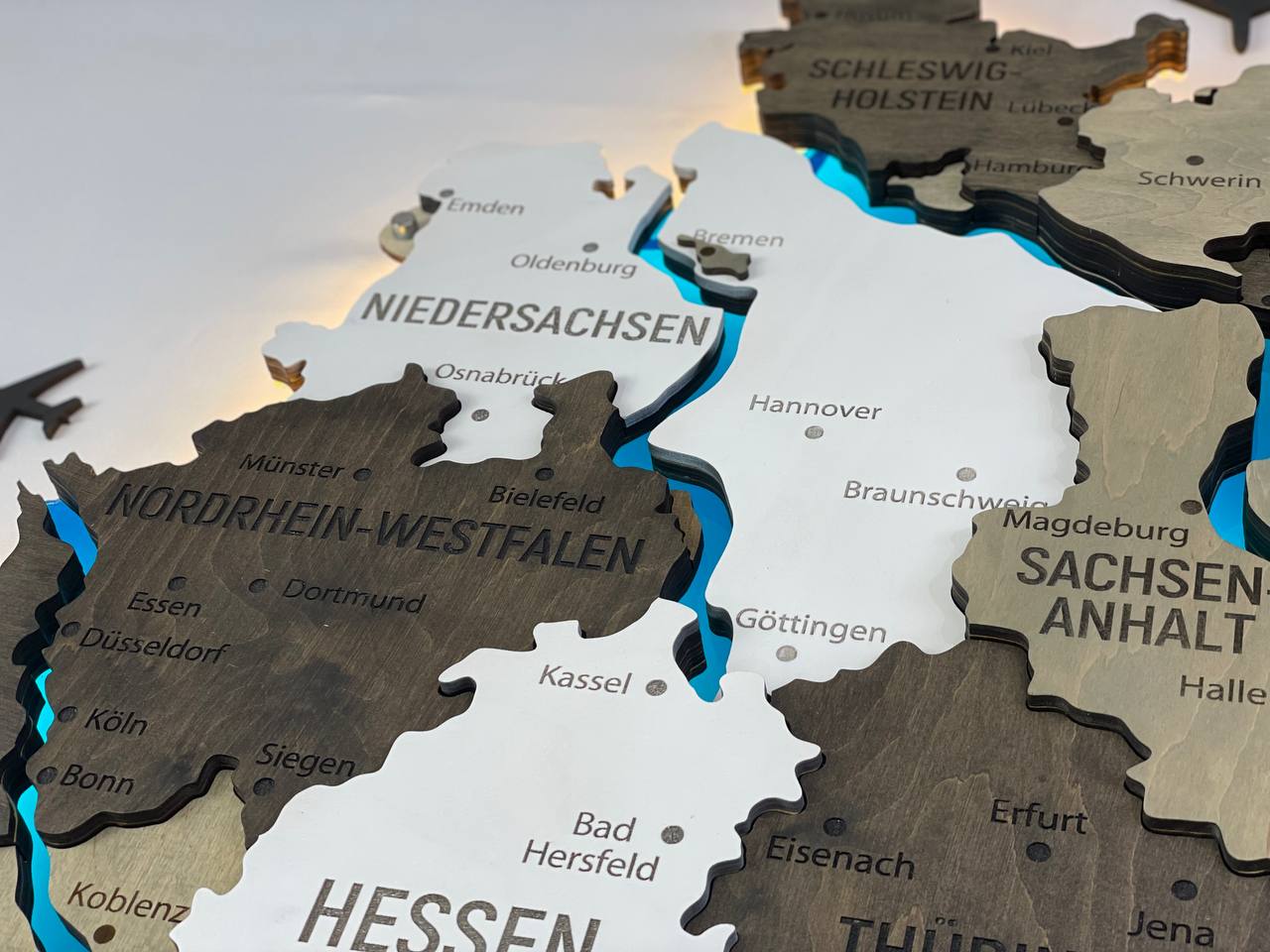 Acrylic Map of Germany with Rivers Black&White Color