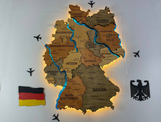 Acrylic Map of Germany with Rivers Warm Color