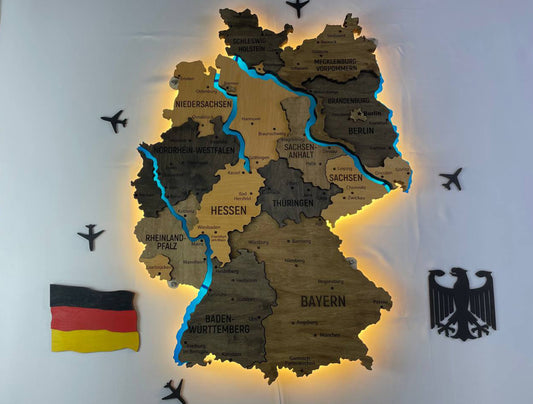 Acrylic Map of Germany with Rivers Brute Color
