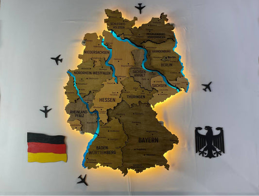 Acrylic Map of Germany with Rivers Elis Color