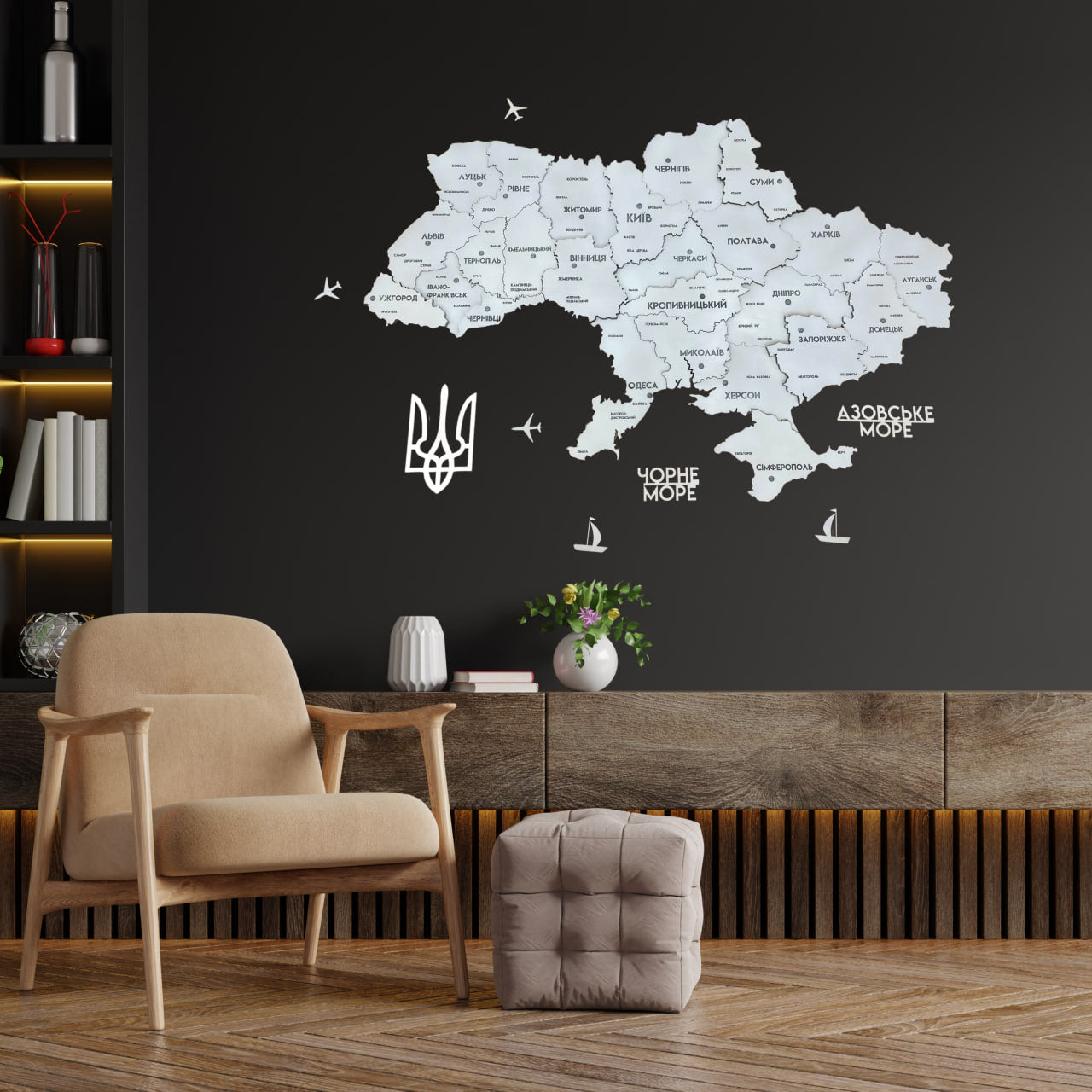 Ukraine wooden 3D map palette White